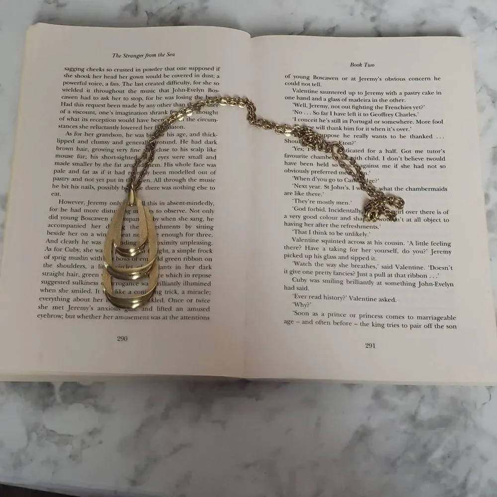 Vintage Gold Tone‎ Brushed Smooth Textures Pendant Necklace